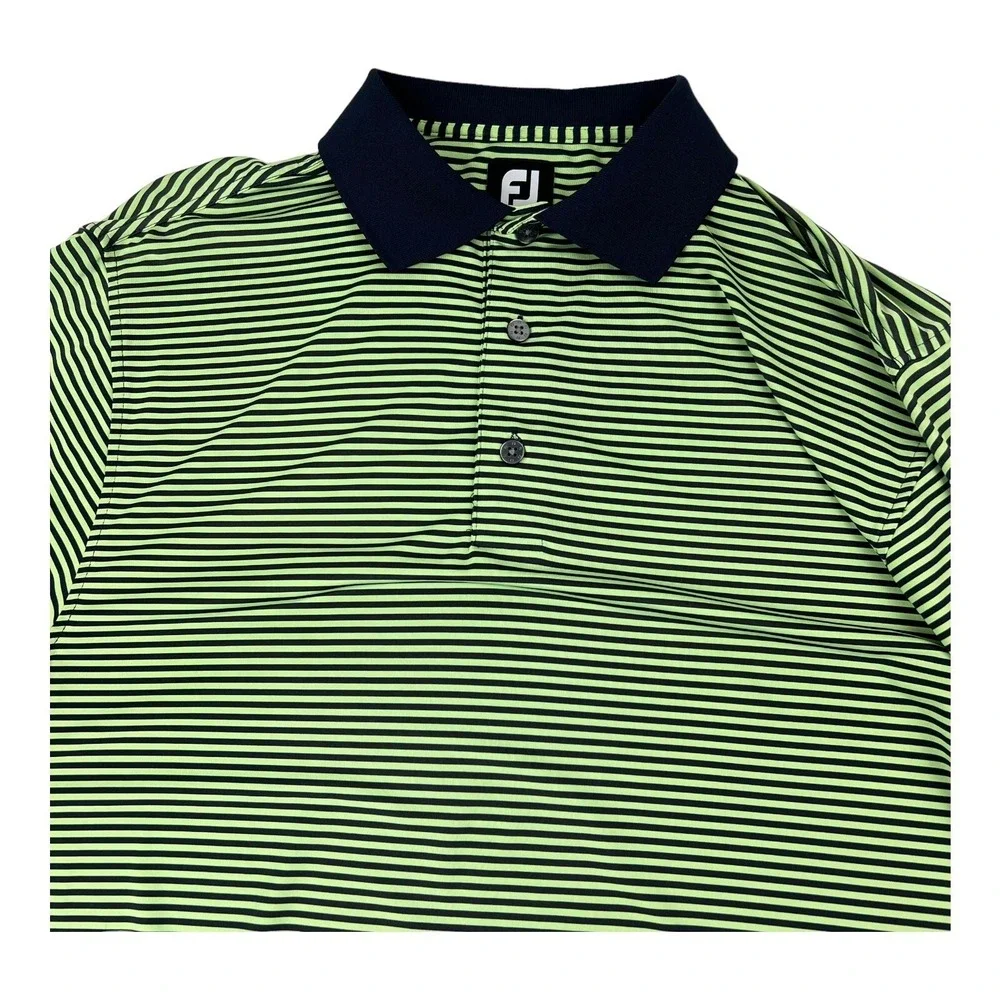 FootJoy‎ FJ Navy Blue & Green Stripe Short Sleeve Golf Polo Mens Size Medium M